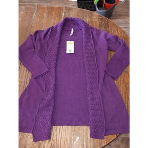 New Leo & Nicole Womens Medium Purple Plum Cardigan Sweater Open Front Knit